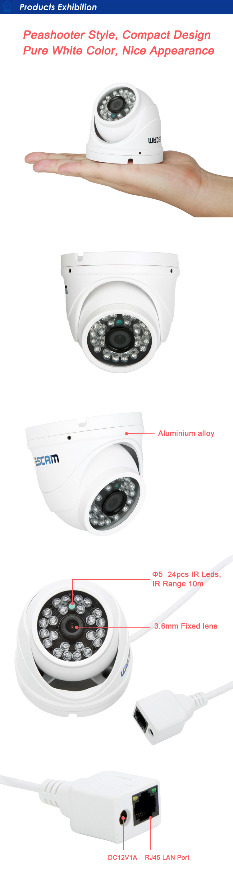 Escam QD520 Peashooter HD720P P2P IR IP Security Camera 14